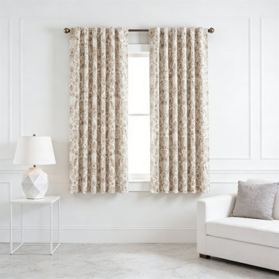 Floral Blackout Curtains 63" Farmhouse Vintage Rod Pocket 2 Panels Taupe/Beige