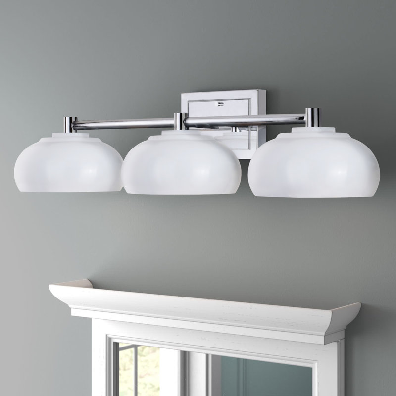 Mid Century Modern Dome Bathroom Vanity Fixture, 3 Lights, Matte Black/Satin Brass