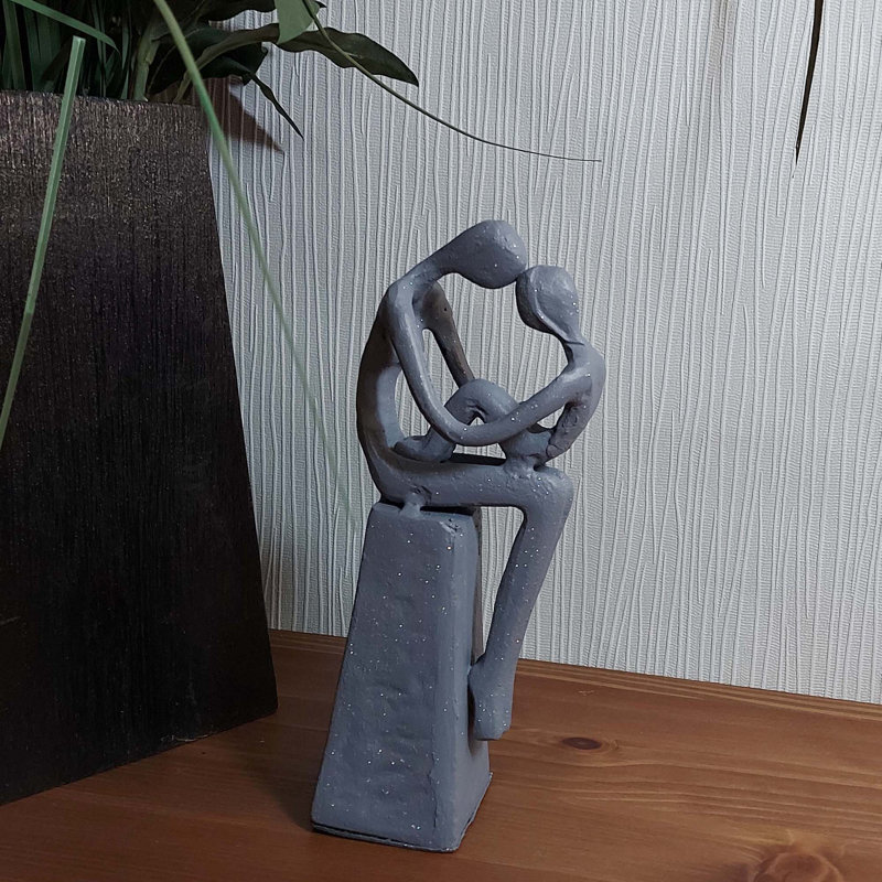 Jenna MOTHER & CHILD SITTING Iron Figurine 18cm, Grey Shimmer