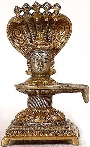 Brass Mukha Linga with Five-Hooded Serpent Protection, 6.6 in. Tall     Hindu Sacred Sculpture for Home Altar & Meditation Space