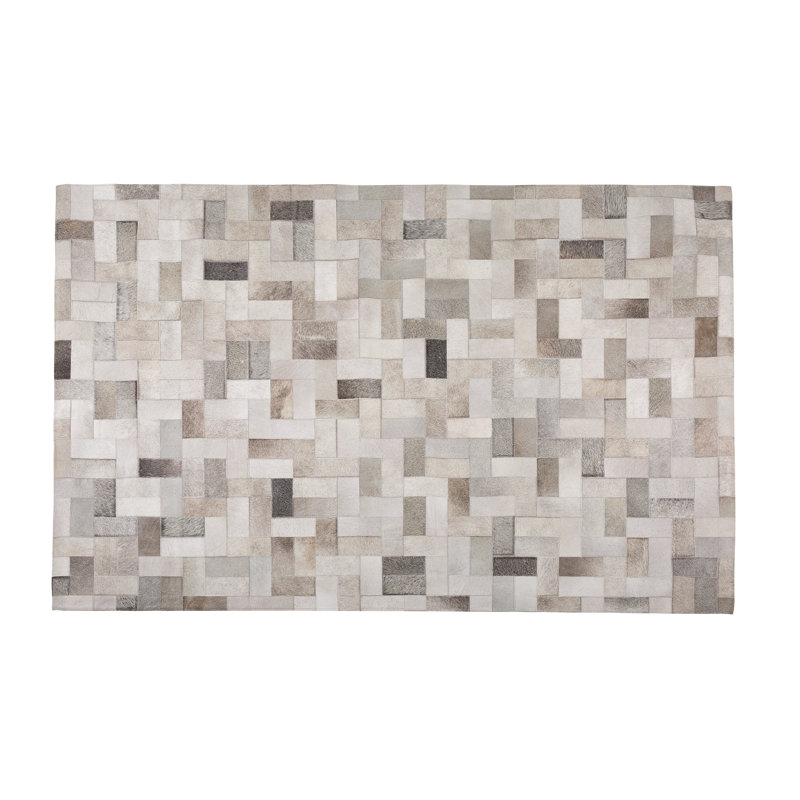 Dieter Geometric Leather Hand Woven Area Rug, Rectangle 140 x 200cm