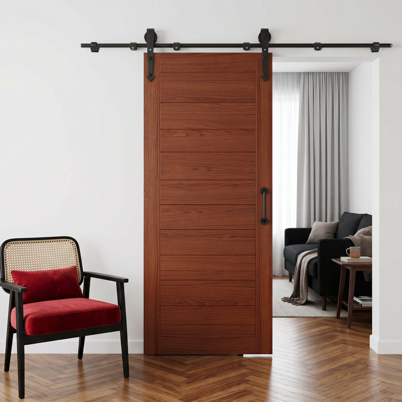 Ensemble de quincaillerie de porte de grange de 6 pi pour porte coulissante robuste avec guide de plancher pour l'intérieur et l'extérieur