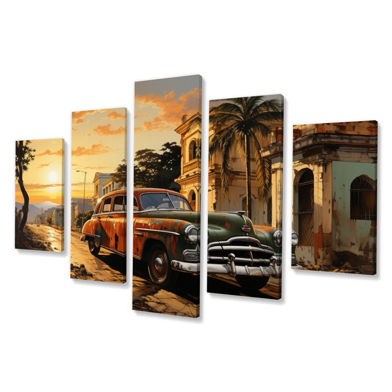 «Cuba Havana Sunset» sur toile, reproduction de 5 pièces