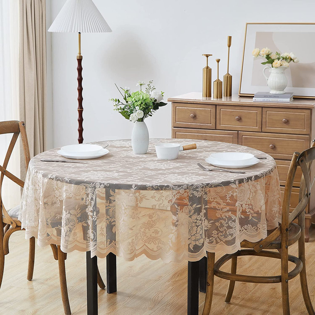 Lace Round Tablecloth With English Rose Design House of Hampton® 