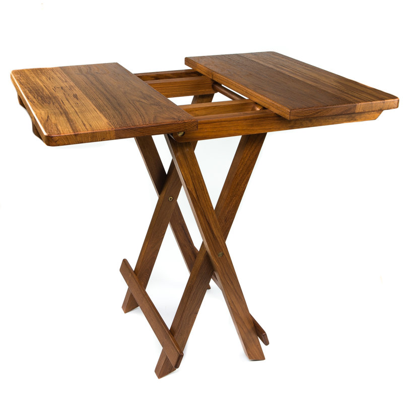 White Teak Fold-Away Patio Table with Solid Top