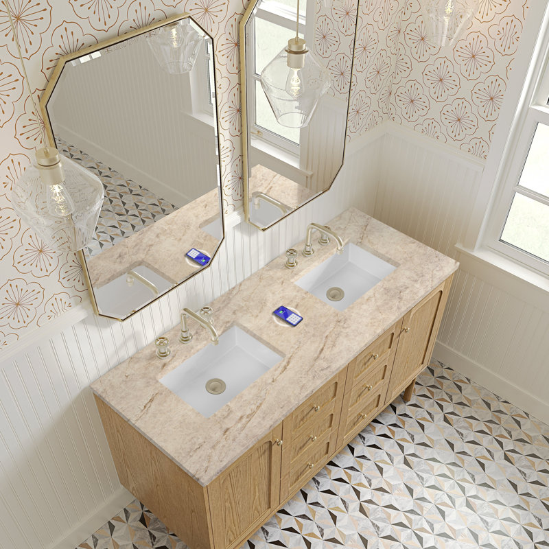 Laurent 60" Double Vanity, Light Natural Oak W/FreePower Wireless Charger, Light Natural Oak, Tajnar Eclos