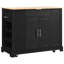 Îlot de cuisine cannelé avec armoire de rangement pour poubelle, prise de courant, support de rangement interne, îlots de cuisine roulants sur 5 roues avec 3 tiroirs, 3 supports latéraux ouverts pour poubelle de 10 gallons-1156612830