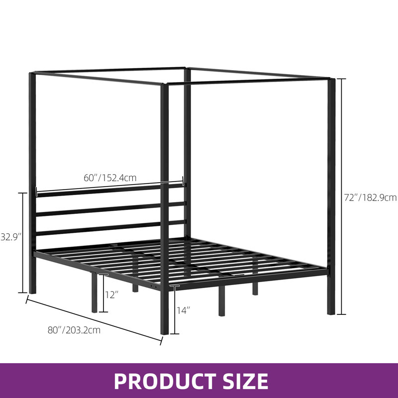Metal Canopy Bed, Black, Queen