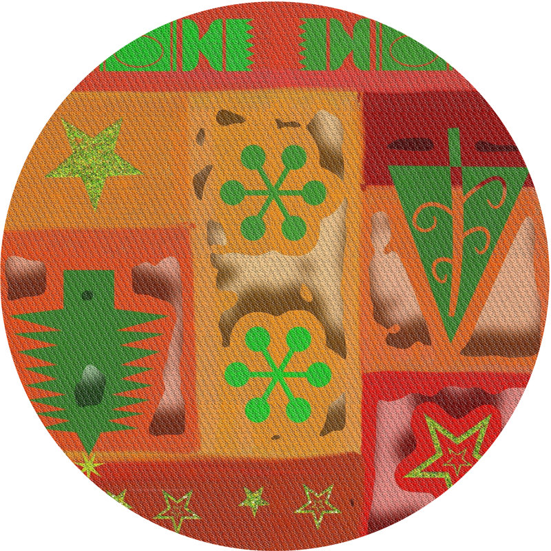 Tapis orange à motif/vert sea, Rond 8 pi