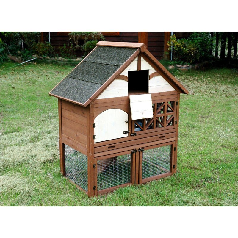 Tudor Style Brown and Beige Wooden Rabbit Hutch