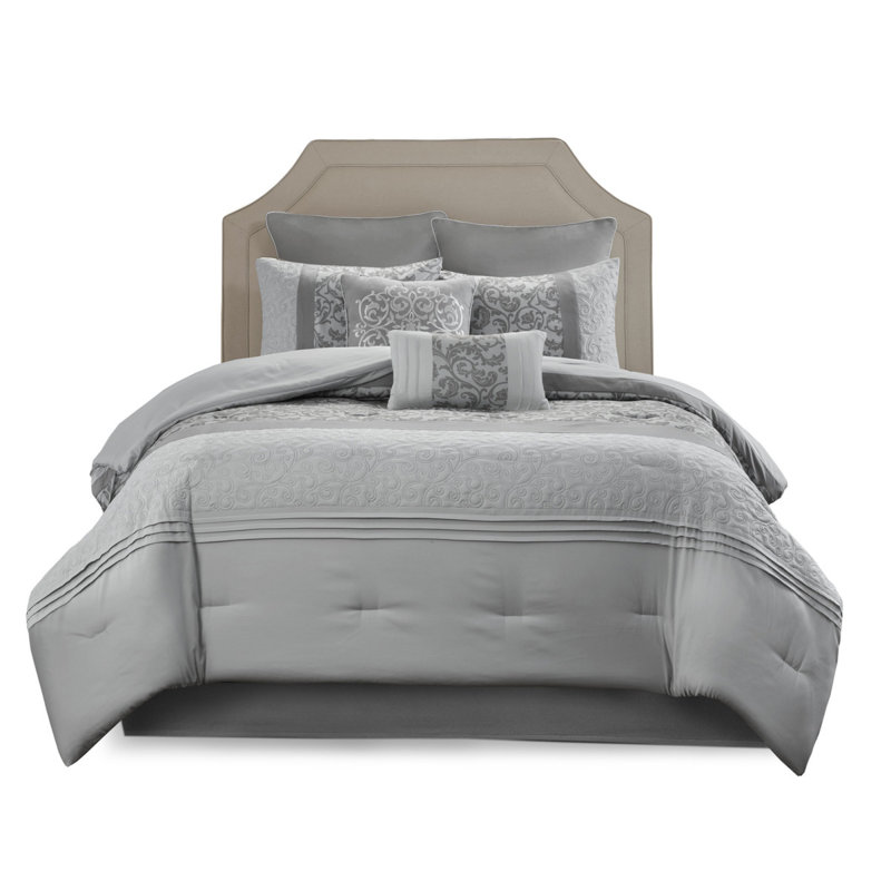Elegant 8-piece Grey Bedding Sets, Polyester Cal King For Bedroom Decor