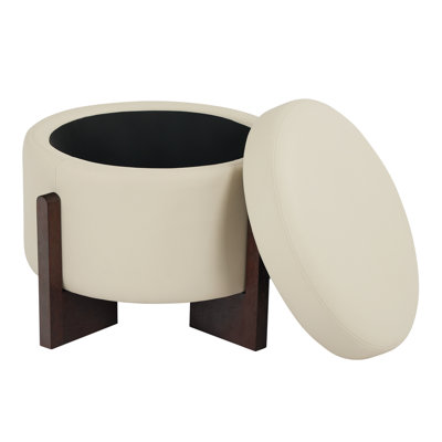  Faux Leather Upholstered Round Ottoman with Storage