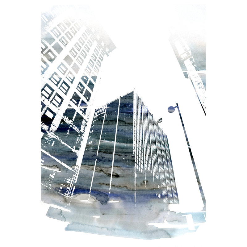 Grayscale Painting Urban Buildings - Wrapped Canvas Print, 76cm H x 51cm W x 3.8cm D