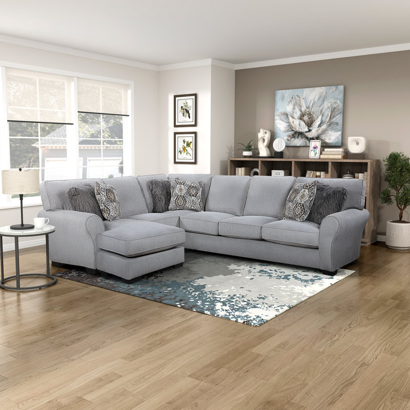 Lasya 130.5" Modern & Contemporary Chenille 2-Piece Reversible Sectional with Reversible Configuration & 6 Décor Pillows