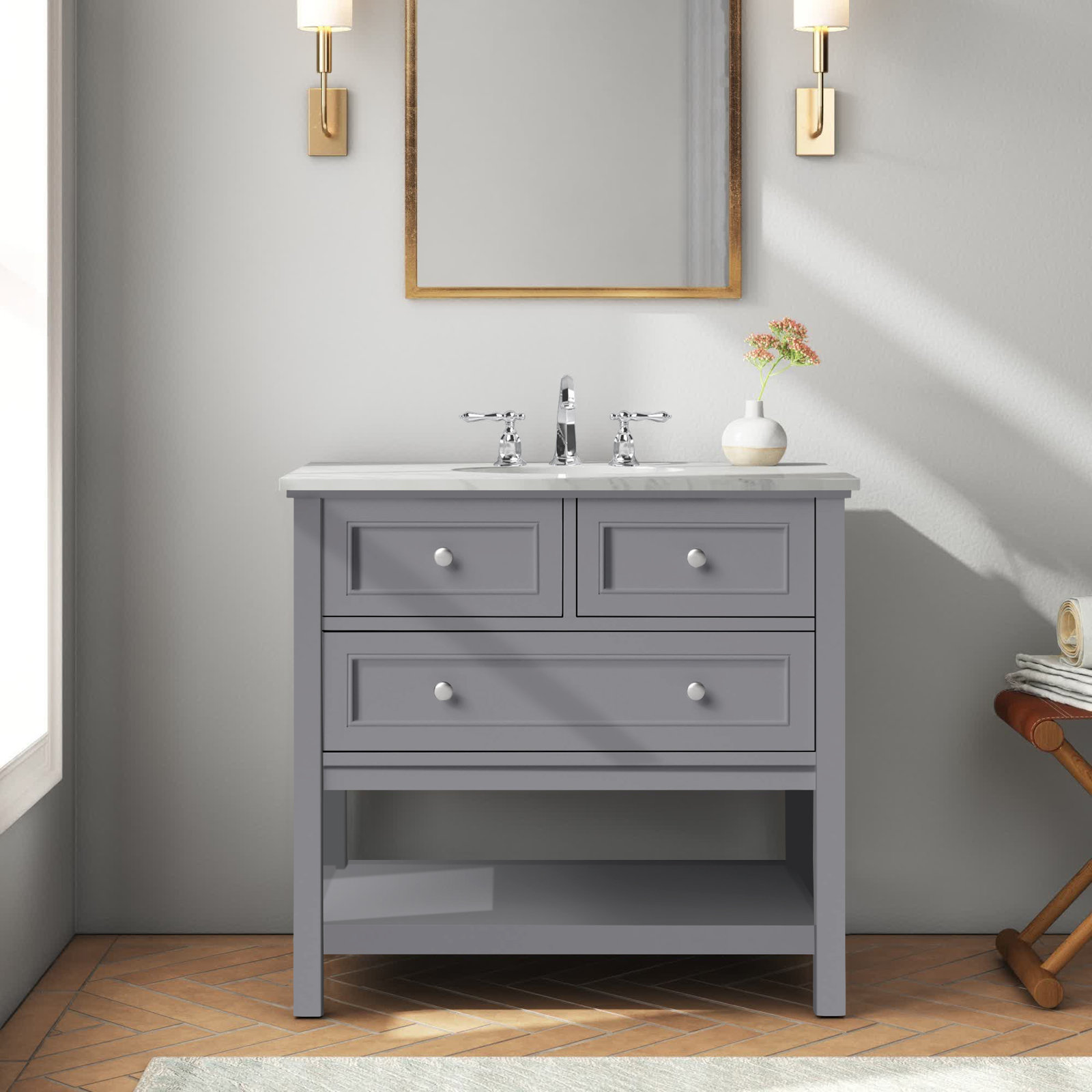 Bonsai 36" Single Bathroom Vanity, Gray