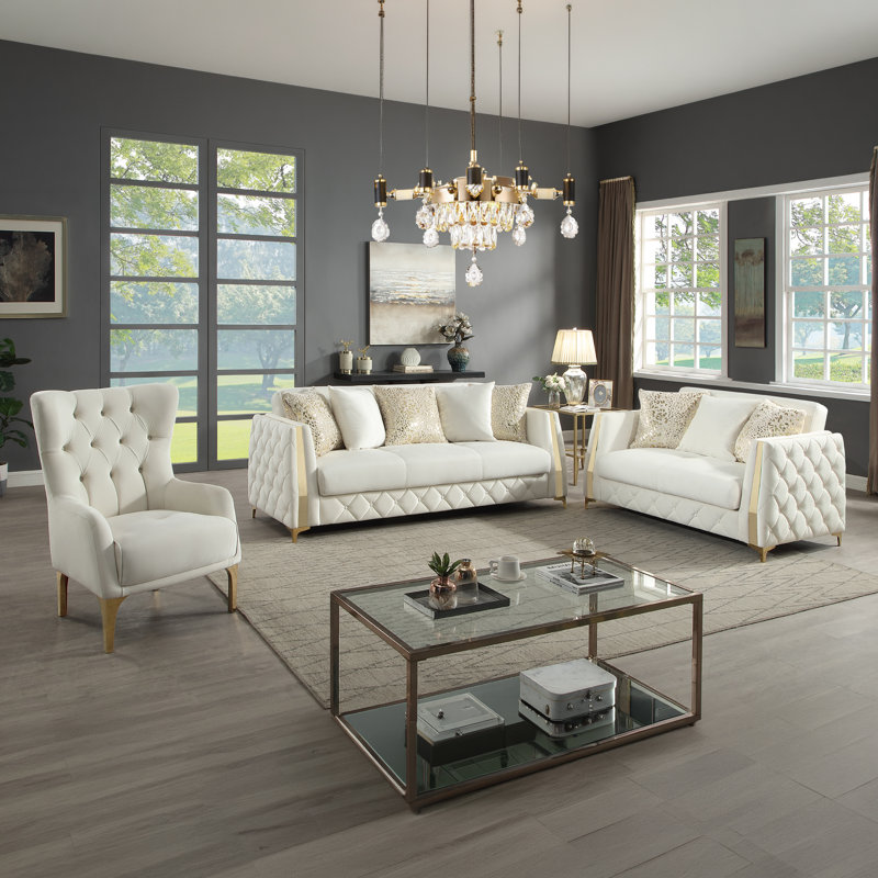 Keivin 3 - Piece Living Room Set, Off White
