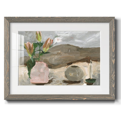 Vase de fleurs roses - impression encadrée rustique avec tableau mat