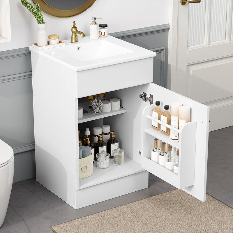 Meuble-lavabo de 20 po avec lavabo, meuble-lavabo avec tablette de porte et tablette réglable, Blanc