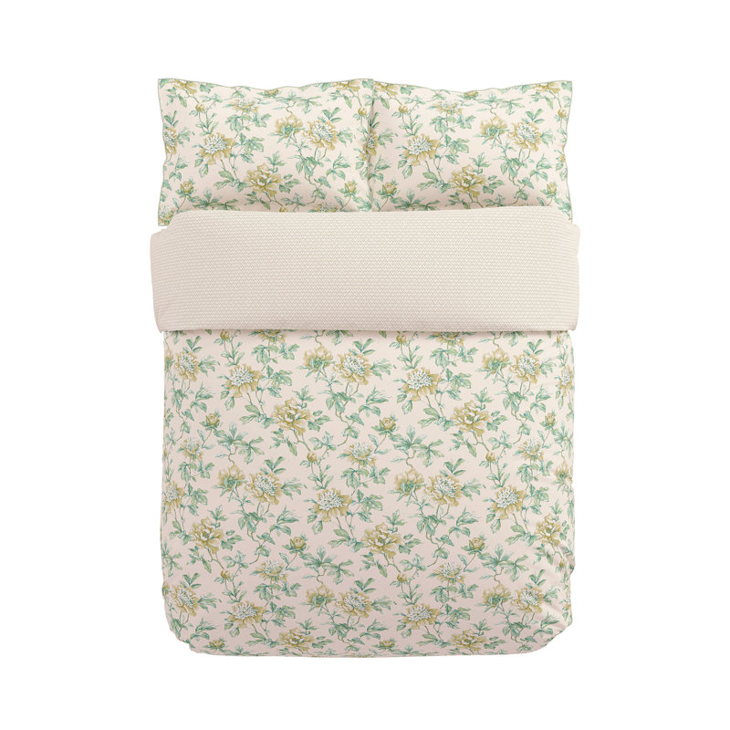 Peony Blossom Cotton Floral Duvet Cover Set, Double Duvet Cover + 2 Pillowcases