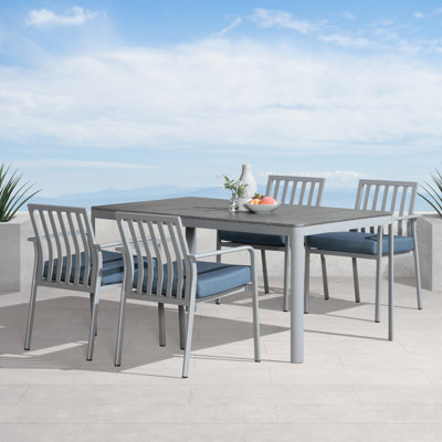 Satoru 5 Piece Sunbrella Outdoor Patio Dining Set, Newport Blue