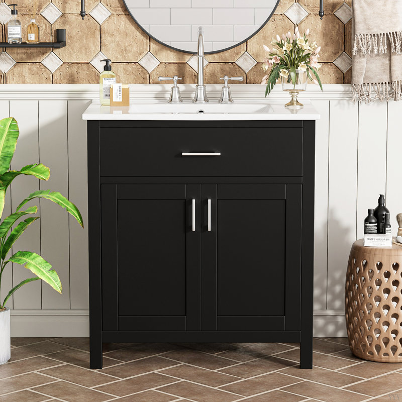 Meuble-lavabo de 30 pouces avec lavabo en céramique et beaucoup de rangement - le choix parfait pour les petites salles de bain
