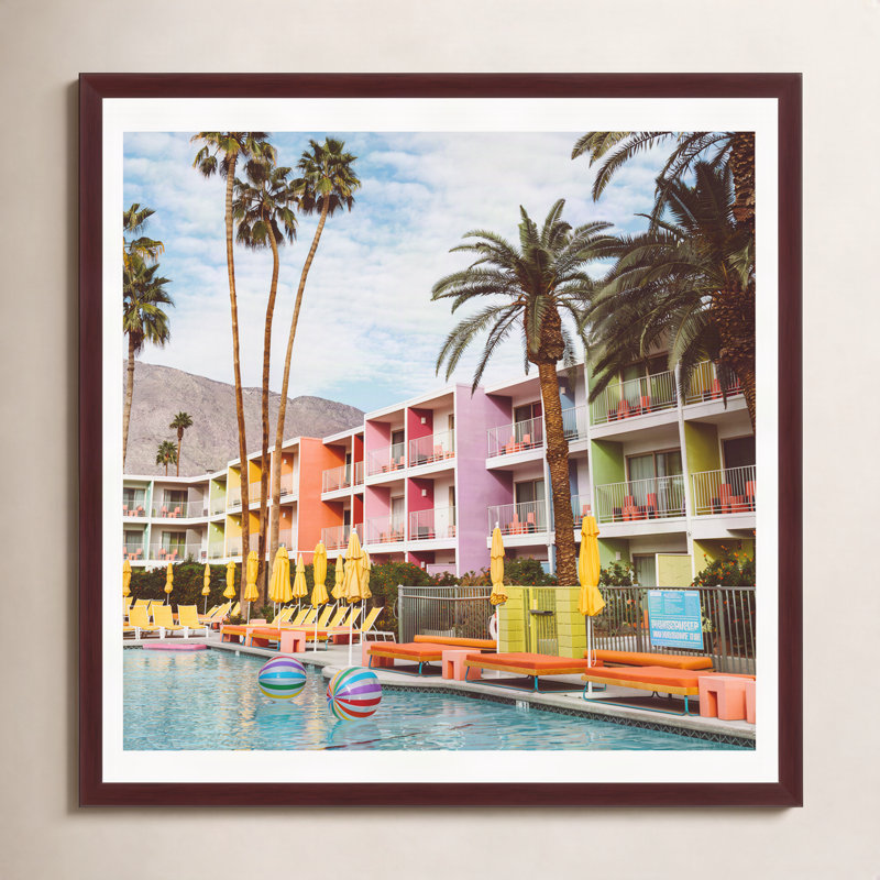 Tulle "Palm Springs Pool Day VII" Print, 36" H x 36" W x 2" D, Natural Floater Framed, No