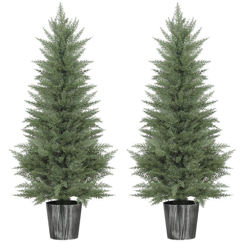 HOMCOM Artificial Cypress Trees Set of 2 UV Resistant Green, 135cm H x 15cm W x 15cm D