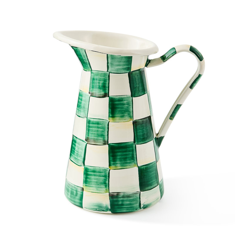 Emerald Check Medium Practical Pitcher, White/Emerald