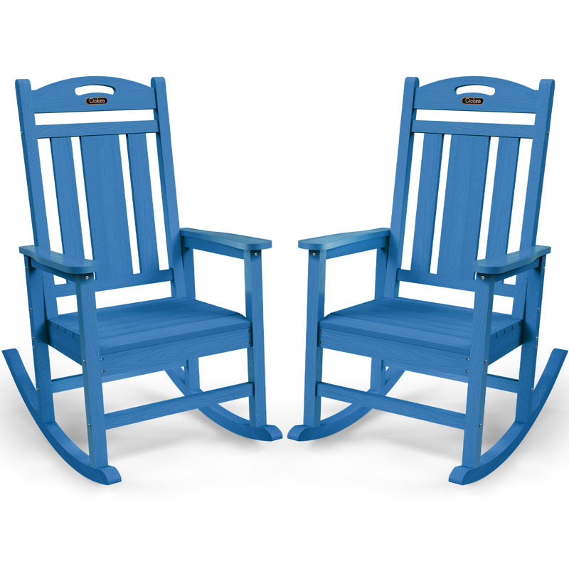 Outdoor Rocking Chairs Weather-Resistant HDPE Rocking Adirondack Chairs, Blue