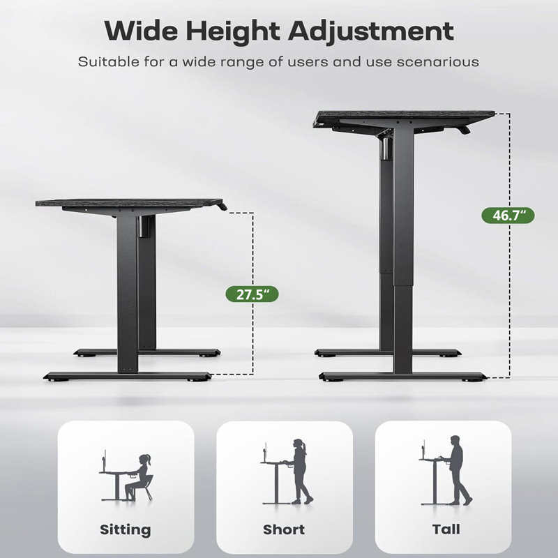 Electric Height Adjustable Standing Desk With 4 Lockable Casters, Hook, Big Mouse Pad, Brown, 55" W x 24" D