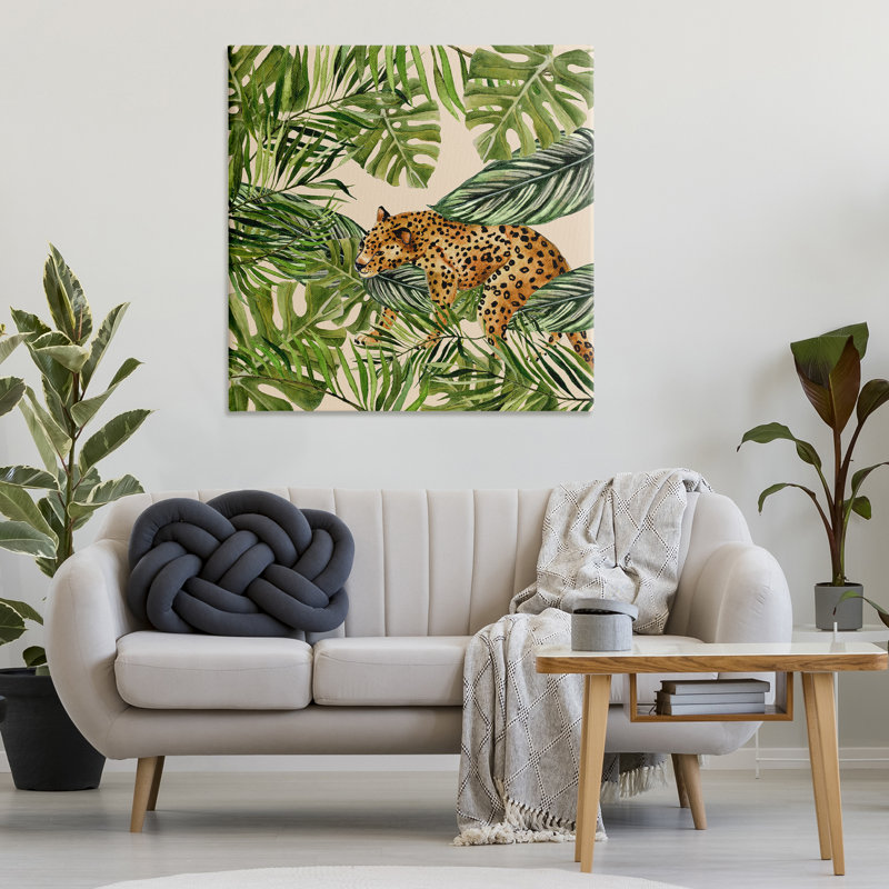 «Botanical Leopard on Branch», art mural par Janet Tava, H 36 po x l 36 po