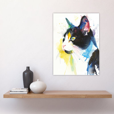 Tuxedo Cat Lover Bright Watercolour Wall Art Print