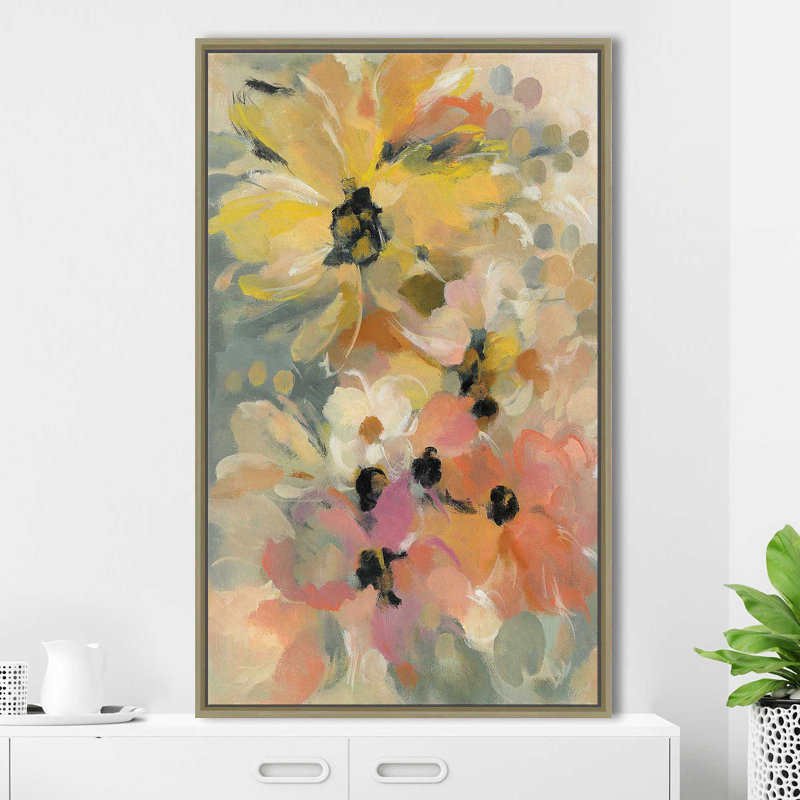 " June Flower Bed ", 63.5" H x 39.5" W x 2" D, Champagne Floater Frame