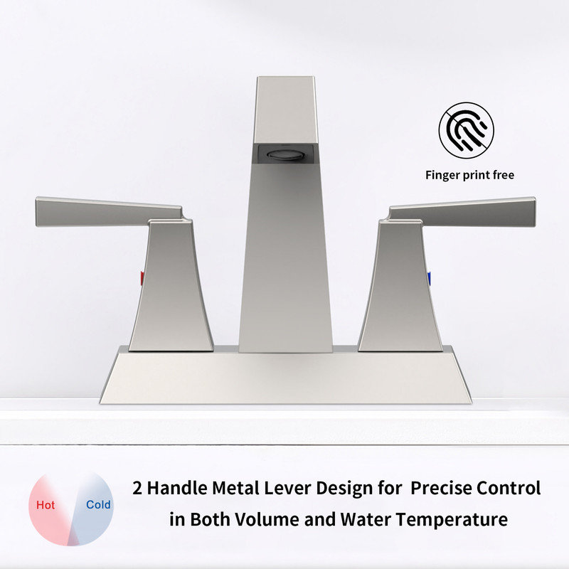 Robinet pour salle de bain à 4 poignées et 4 trous à 4 poignées avec drain et conduites d'alimentation en nickel brossé