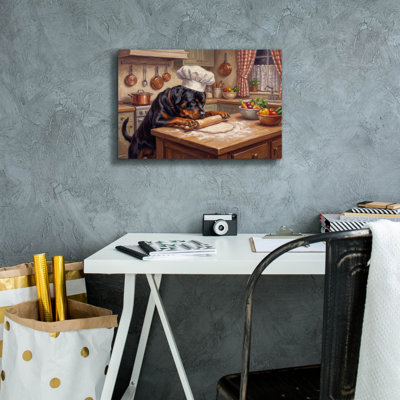  'Rottweiler In The Kitchen' by Rich Monet Canvas Wall Art, 18" x 12"