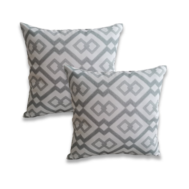 Ensemble de 2 coussins décoratifs imprimés sur fond blanc avec insertions, Gris / blanc