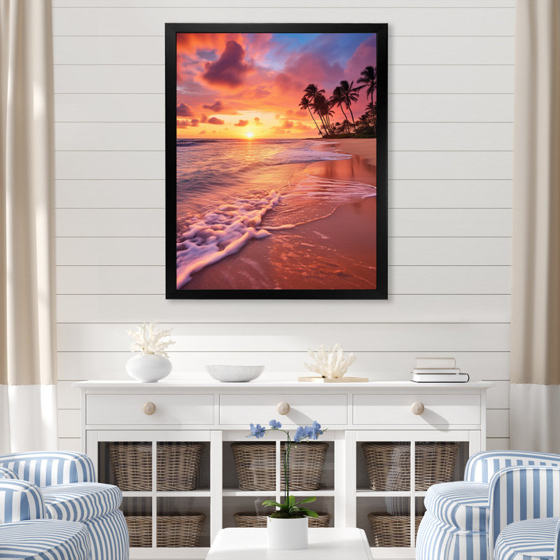 " Beach Photo Sunset Serenade III ", 12" W x 20" H, Black Picture Framed