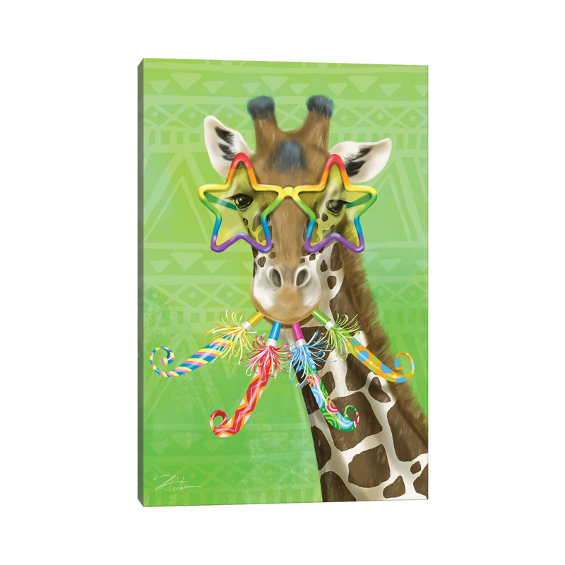 Reproduction d’art, "Party Safari Giraffe" par Shari Warren, H 40 po x l 26 po x P 1,5 po, Pas de tapis, Toile tendue