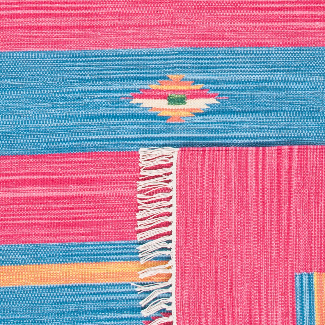 Danely Pink Blue Yellow Flatweave Cotton Rug, Rectangle 3' x 5'