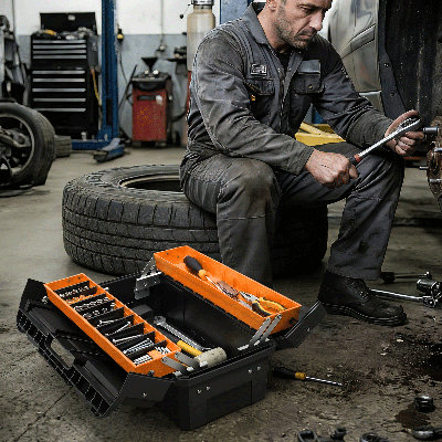 Portable 2-Layer Folding Toolbox with Non-Slip Handle Tray, 20" Durable Tool Box Set for Garage, Workshop & On-the-Go Repairs