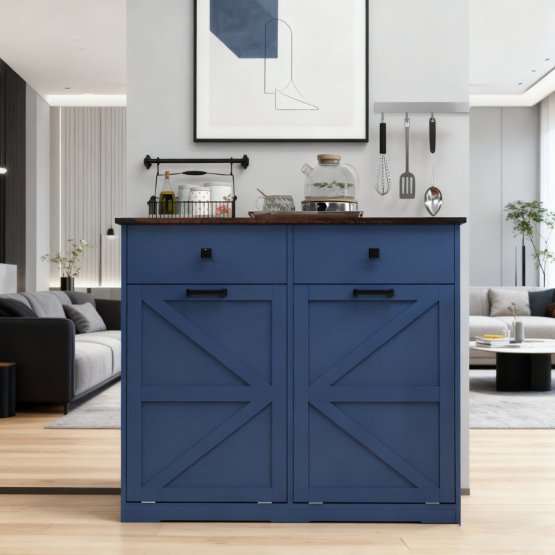 Armoire poubelle Farmhouse Double Tilt-Out, Bleu marine antique