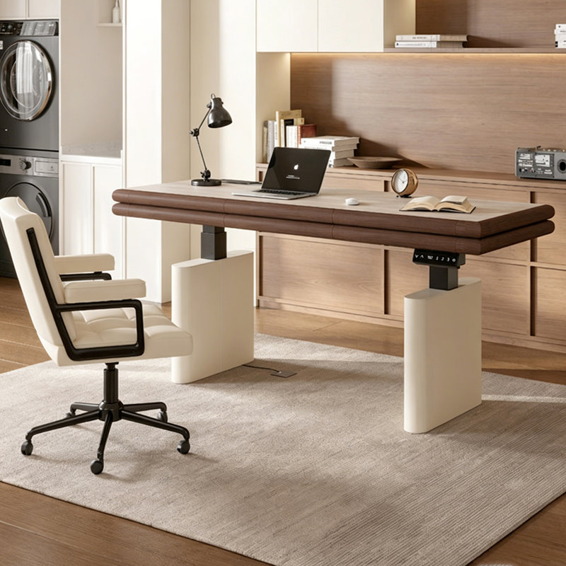 Bureau en pierre frittée électrique à hauteur réglable en noyer, bureau d'ordinateur de bureau à domicile