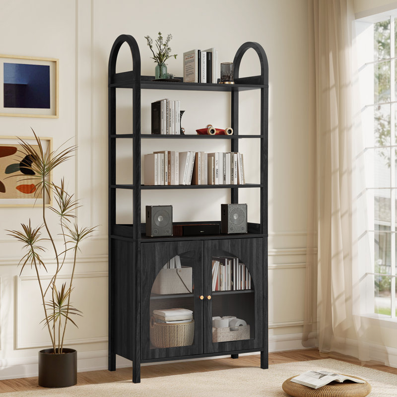 71'' H Arched 6-Tier Storage Bookcase, Black
