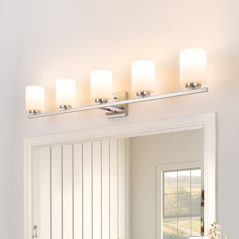 Ellysen Dimmable Vanity Light, Brushed Nickel, 5, Opal Glass