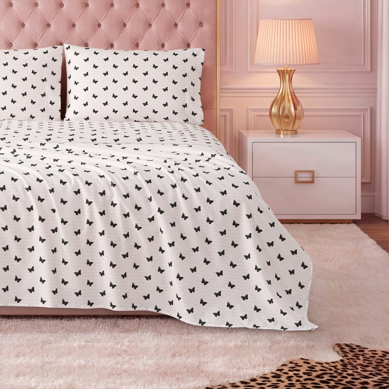 Juicy Couture Printed Microfiber Sheet Set, Full / Double, Butterfly Script