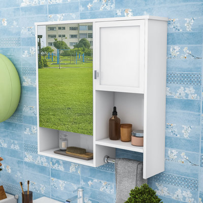 Élégante armoire à pharmacie murale avec miroir, porte-serviettes et tablette réglable