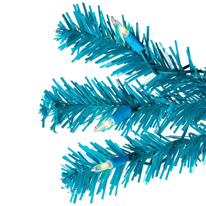 Pre-Lit Medium Artificial Pine Christmas Tree - Turquoise - Clear Lights, 7'