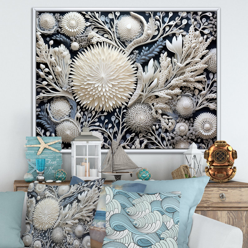 Fleurs de corail gris - impression sur toile, corail sous l'eau, Cadre flottant blanc, H 12 po x l 20 po x P 1 po