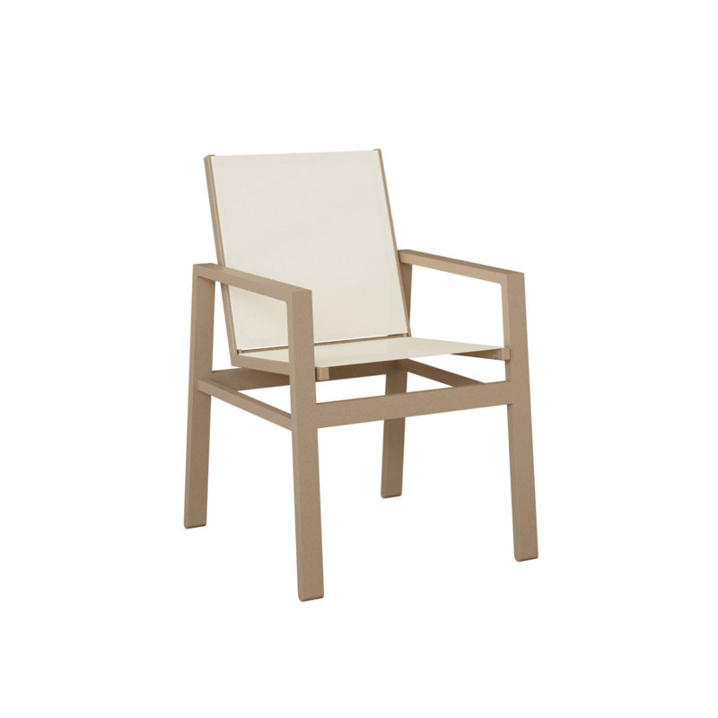 Chaise d'extérieur en aluminium avec tissu Sling Vida, Blanc, Aluminium, chêne, veine de bois