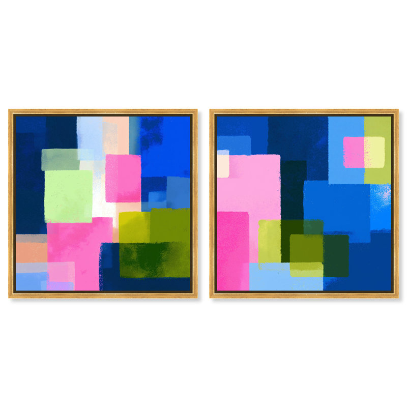 «Bright Blocks Duo», reproduction d'art sur toile encadrée par Art Remedy, cadre doré, 40 x 40, H 41 po x l 41 po